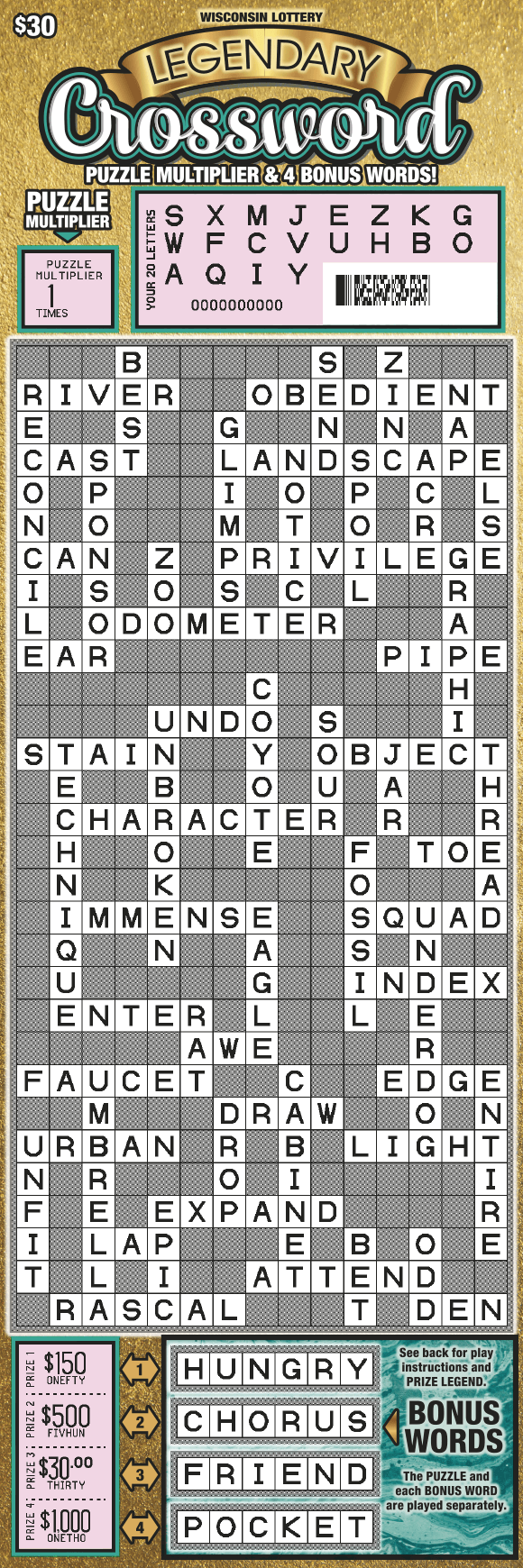 LEGENDARY CROSSWORD (2495) Wisconsin Lottery