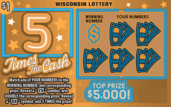 white cursive lettering outlined in burnt orange with blue dollar bills icons and white and orange stars on scratch ticket with burnt orange background