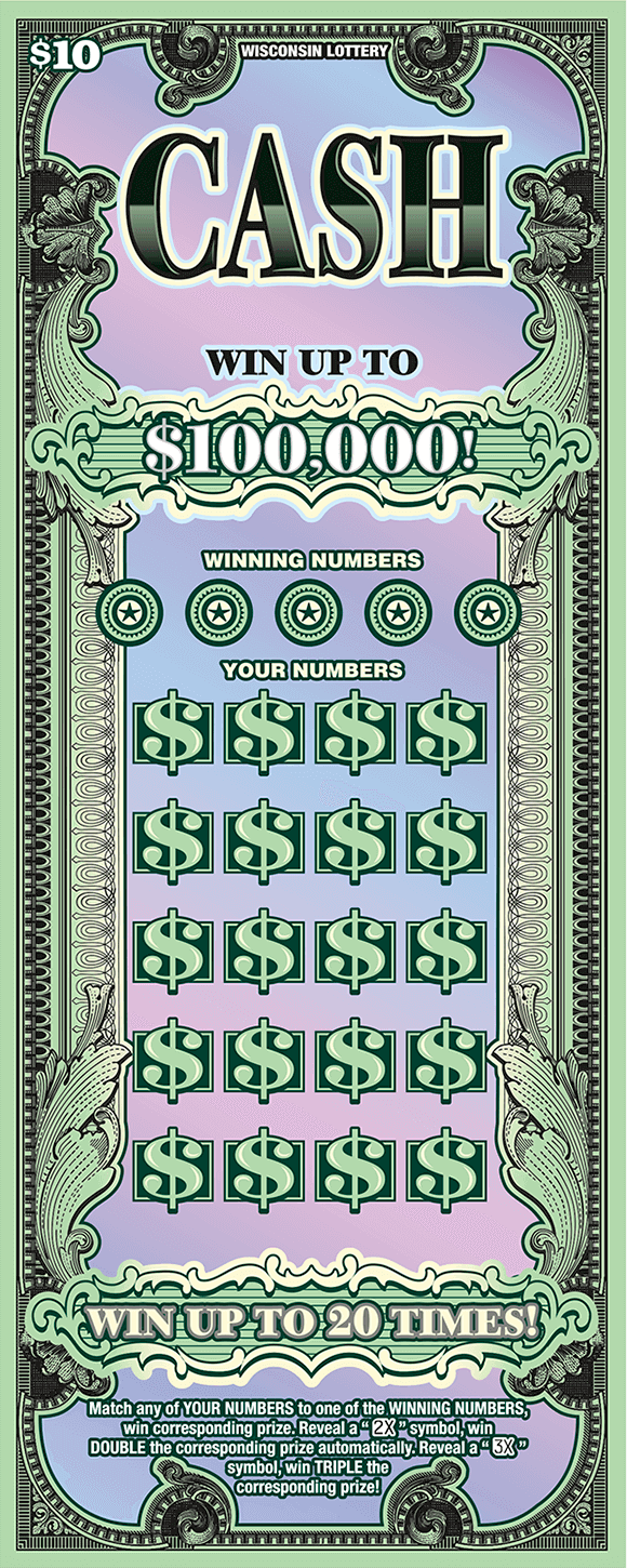 light green icons of dollar signs with ornate flourishes with light and dark green that look like a dollar bill on pink and purple gradient background on scratch game