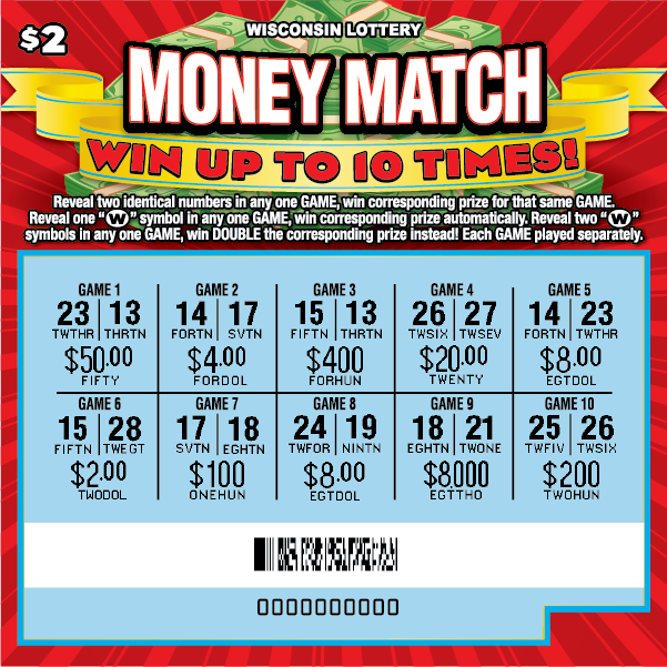 Wisconsin Scratch Game Money Match Red and Gold Background - scratched