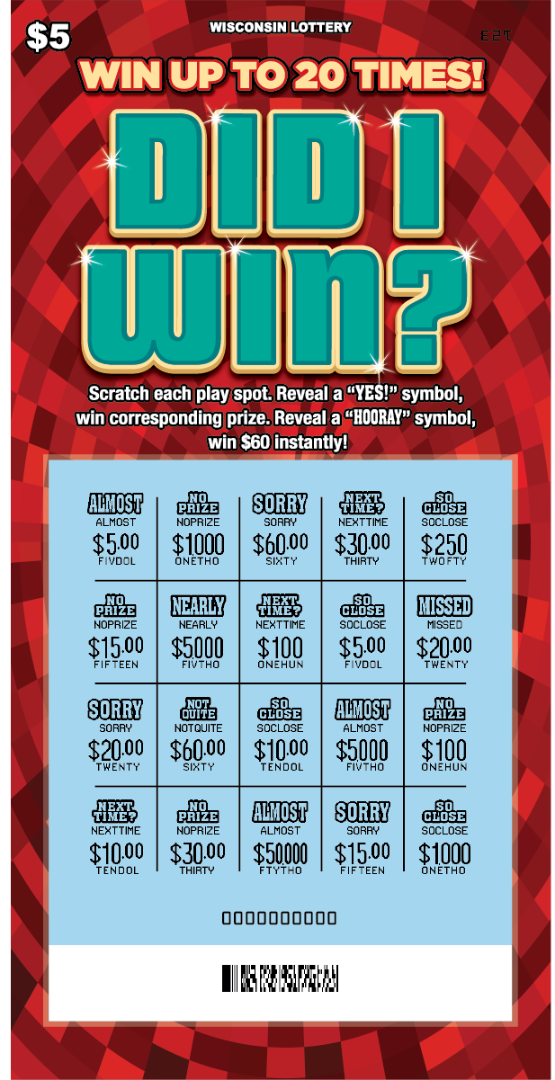 Wisconsin Scratch Game did I win red background, Teal and gold text - Revealed