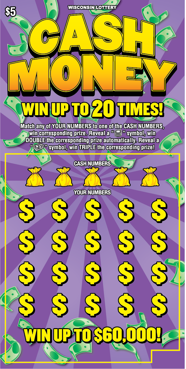 Wisconsin Scratch Game Cash Money Purple background with yellow text