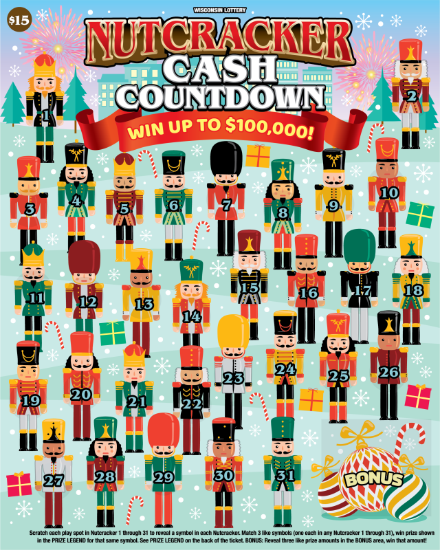 Wisconsin scratch game Snowy town of 24 nutcrackers