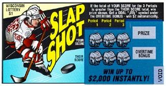 Slap Shot instant scratch ticket from Wisconsin Lottery - unscratched