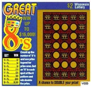 Great 8s instant scratch ticket from Wisconsin Lottery - unscratched