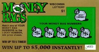 Money Bags instant scratch ticket from Wisconsin Lottery - unscratched