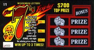 Hot 7's Tripler instant scratch ticket from Wisconsin Lottery - unscratched