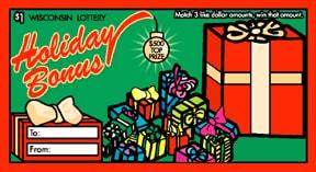 Holiday Bonus instant scratch ticket from Wisconsin Lottery - unscratched