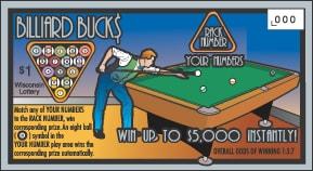 Billiard Bucks instant scratch ticket from Wisconsin Lottery - unscratched