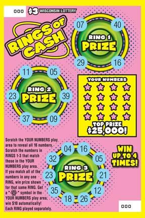 Rings of Cash instant scratch ticket from Wisconsin Lottery - unscratched