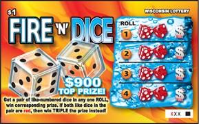 Fire 'n' Dice Tripler instant scratch ticket from Wisconsin Lottery - unscratched