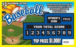 Baseball instant scratch ticket from Wisconsin Lottery - unscratched