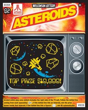 Asteroids instant scratch ticket from Wisconsin Lottery - unscratched