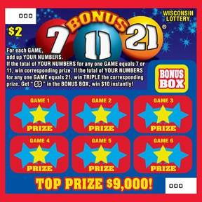 Bonus 7-11-21 instant scratch ticket from Wisconsin Lottery - unscratched