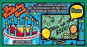 The Birthday Game instant scratch ticket from Wisconsin Lottery - unscratched