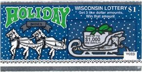 Holiday Bonus instant scratch ticket from Wisconsin Lottery - unscratched
