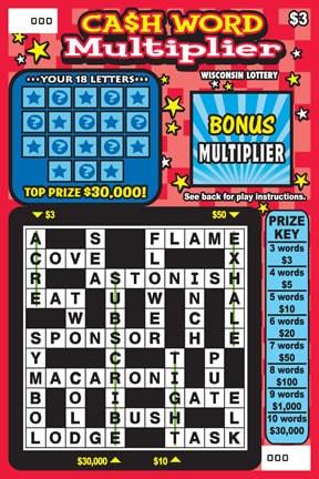 Cash Word Multiplier instant scratch ticket from Wisconsin Lottery - unscratched