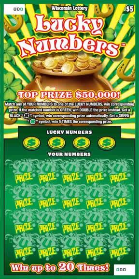 Lucky Numbers instant scratch ticket from Wisconsin Lottery - unscratched