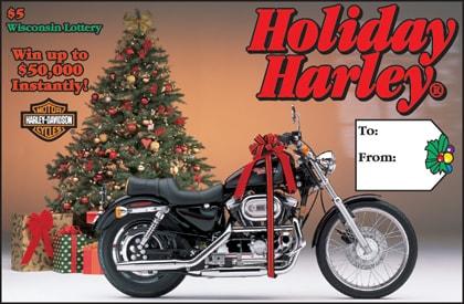 Holiday Harley instant scratch ticket from Wisconsin Lottery - unscratched