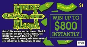 Money Game Mania instant scratch ticket from Wisconsin Lottery - unscratched