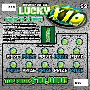 Lucky X 10 instant scratch ticket from Wisconsin Lottery - unscratched