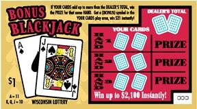 Bonus Blackjack instant scratch ticket from Wisconsin Lottery - unscratched