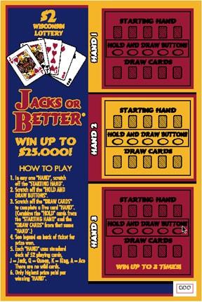 Jacks or Better instant scratch ticket from Wisconsin Lottery - unscratched
