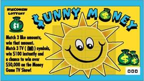 Sunny Money instant scratch ticket from Wisconsin Lottery - unscratched