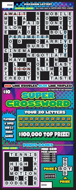 Super Crossword instant scratch ticket from Wisconsin Lottery - unscratched