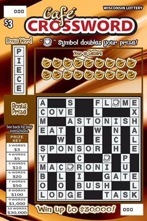 Cafe Crossword instant scratch ticket from Wisconsin Lottery - unscratched