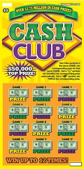 Cash Club instant scratch ticket from Wisconsin Lottery - unscratched