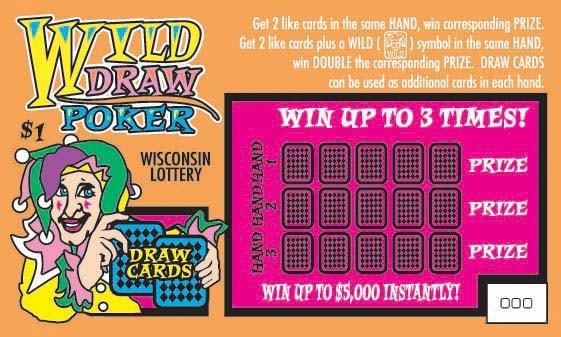 Wild Draw Poker instant scratch ticket from Wisconsin Lottery - unscratched