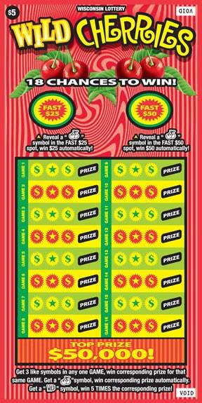 Wild Cherries instant scratch ticket from Wisconsin Lottery - unscratched