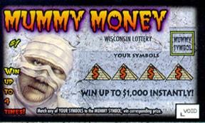 Mummy Money instant scratch ticket from Wisconsin Lottery - unscratched