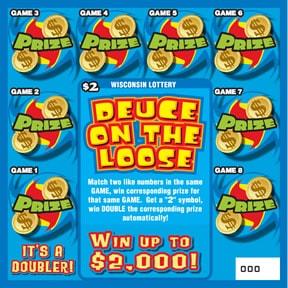 Deuce on the Loose instant scratch ticket from Wisconsin Lottery - unscratched