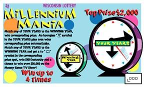Milennium Mania instant scratch ticket from Wisconsin Lottery - unscratched