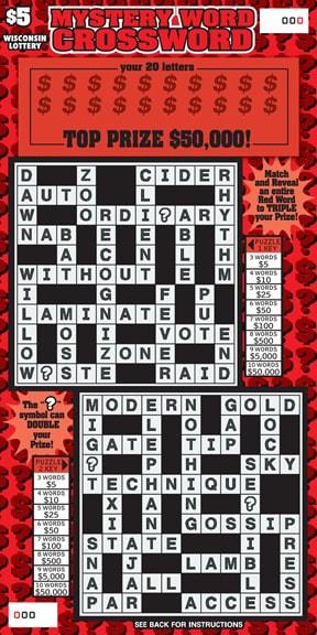 Mystery Word Crossword instant scratch ticket from Wisconsin Lottery - unscratched