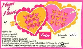 Heart 2 Heart instant scratch ticket from Wisconsin Lottery - unscratched