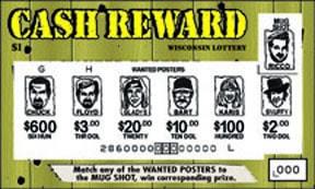Cash Reward instant scratch ticket from Wisconsin Lottery - unscratched