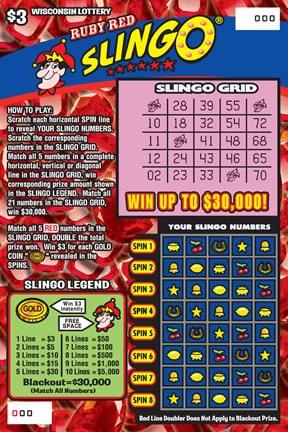 Ruby Red Slingo instant scratch ticket from Wisconsin Lottery - unscratched