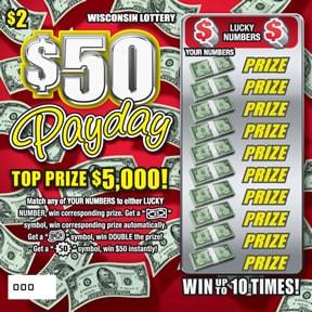 $50 Payday instant scratch ticket from Wisconsin Lottery - unscratched