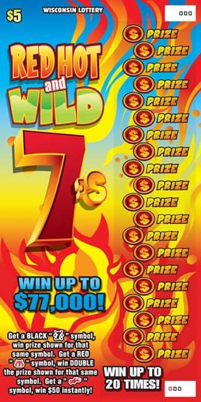 Red Hot and Wild 7s instant scratch ticket from Wisconsin Lottery - unscratched