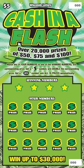 Cash in a Flash instant scratch ticket from Wisconsin Lottery - unscratched