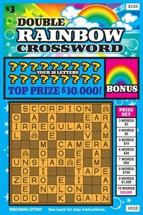 Double Rainbow Crossword instant scratch ticket from Wisconsin Lottery - unscratched