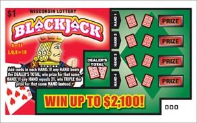 Blackjack instant scratch ticket from Wisconsin Lottery - unscratched