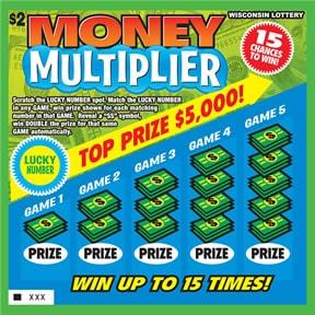 Money Multiplier instant scratch ticket from Wisconsin Lottery - unscratched
