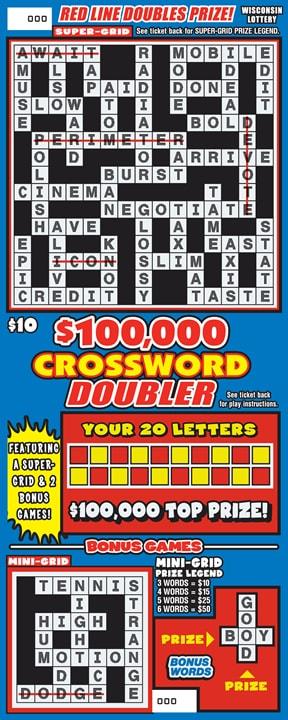 $100,000 Crossword Doubler instant scratch ticket from Wisconsin Lottery - unscratched