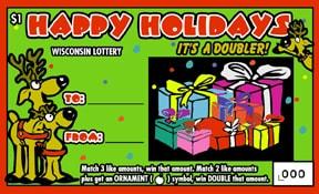 Happy Holidays instant scratch ticket from Wisconsin Lottery - unscratched