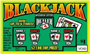 Blackjack instant scratch ticket from Wisconsin Lottery - unscratched