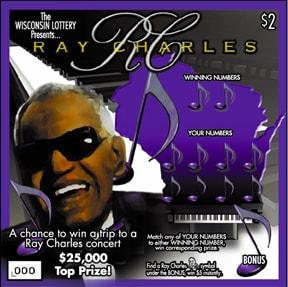Ray Charles instant scratch ticket from Wisconsin Lottery - unscratched